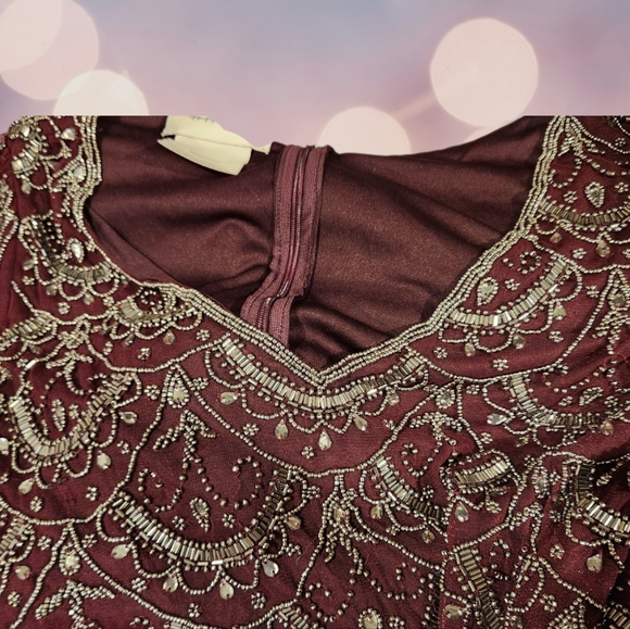NWT BHLDN Anthropologie Garnet Burgundy Breena Beaded Gown - Picture 9 of 11